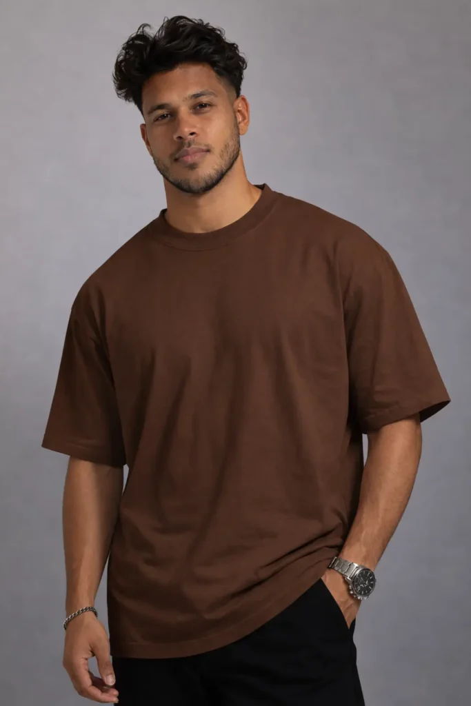 Oversized coffee brown t-shirt 240 GSM front view