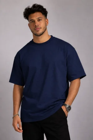 Oversized Unisex T-Shirt 240 GSM | 100% Cotton French Terry – Navy